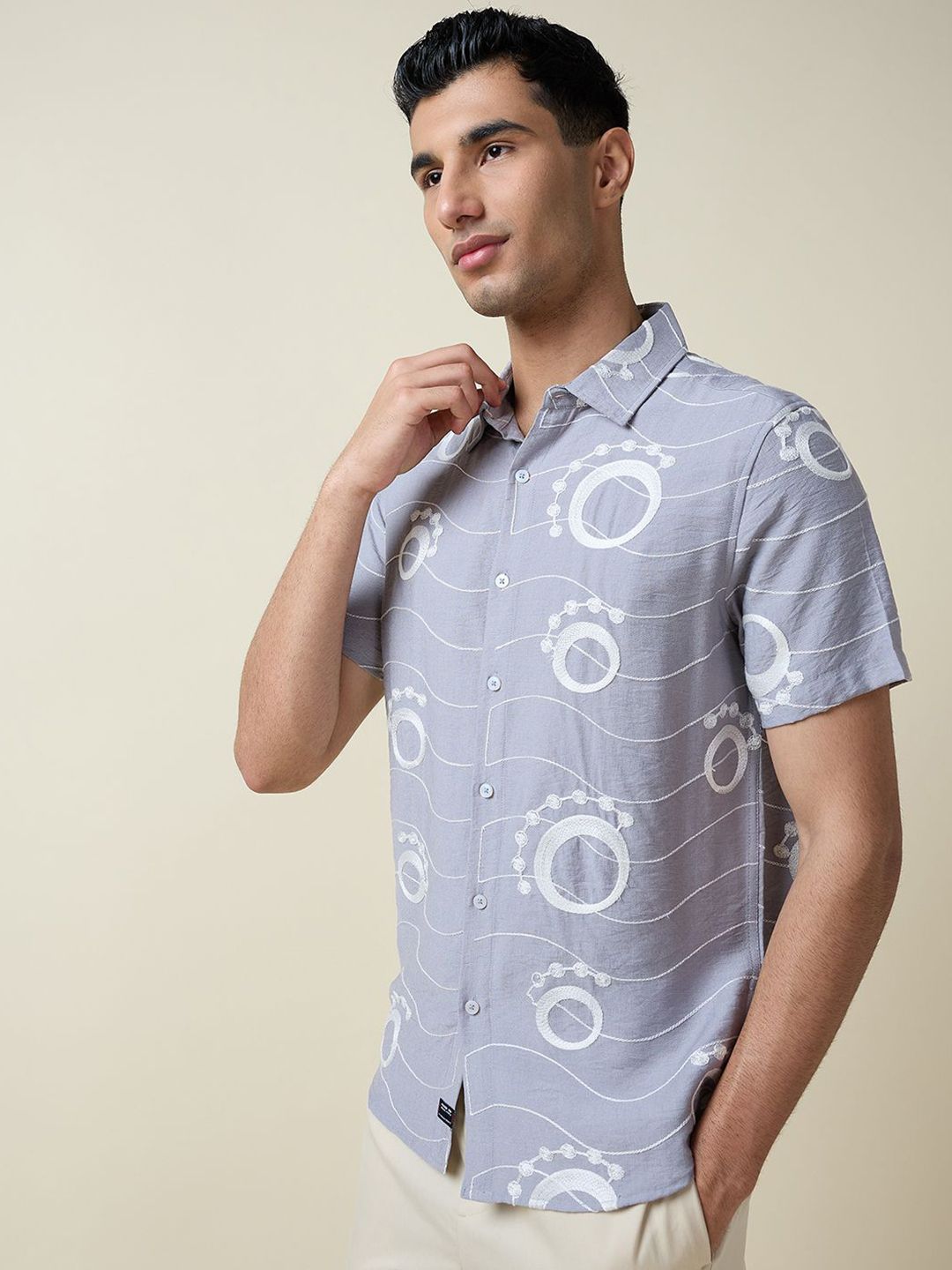 Thomas Scott Men Embroidered Regular Fit Casual Shirt