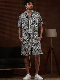 Eszett Ethnic Motifs Printed Spread Collar Pure Cotton Shirt With Shorts Co-Ord Set