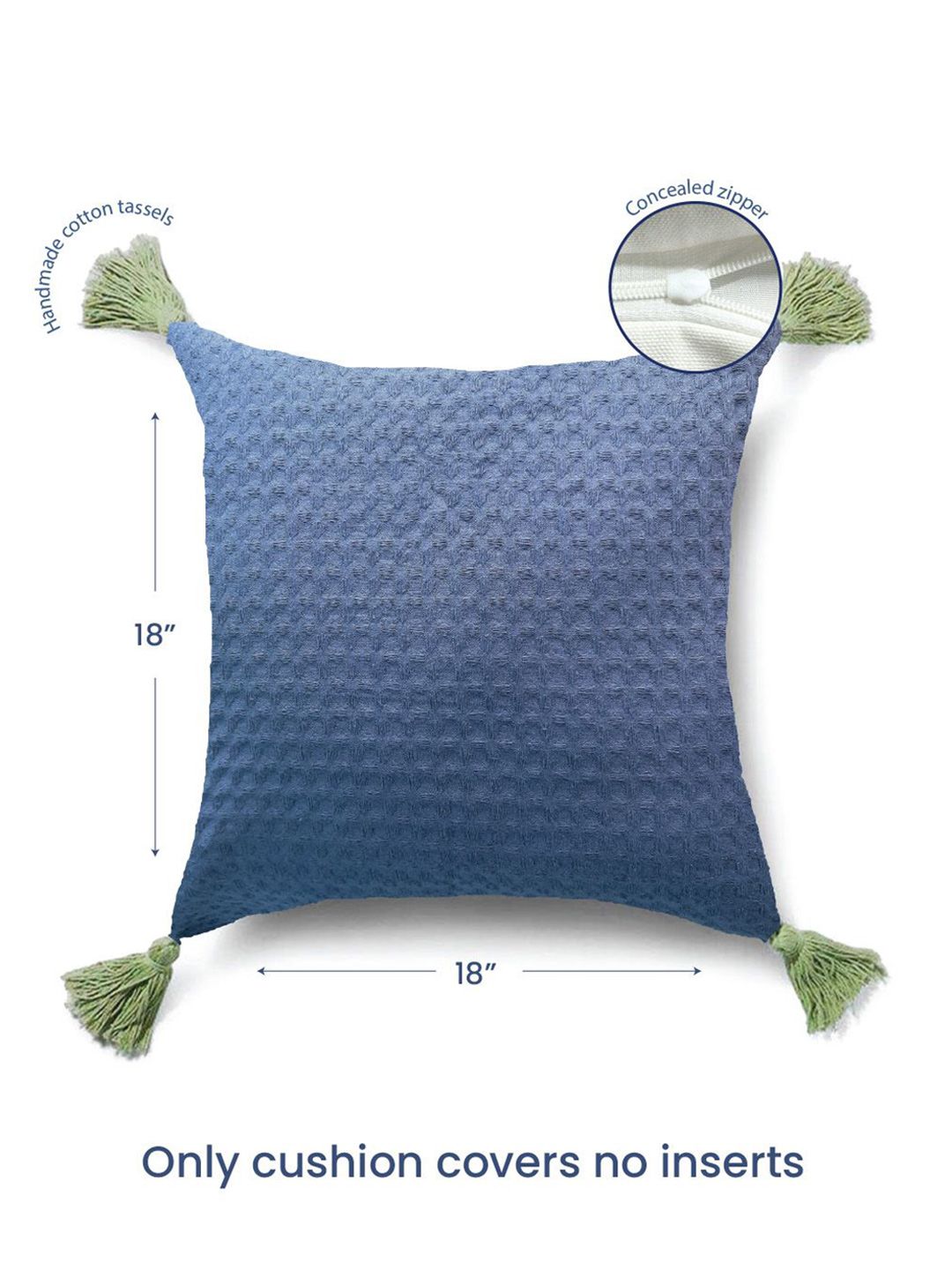 URBAN SPACE Navy Blue & Green 2 Pieces Checked Pure Cotton Square Cushion Covers