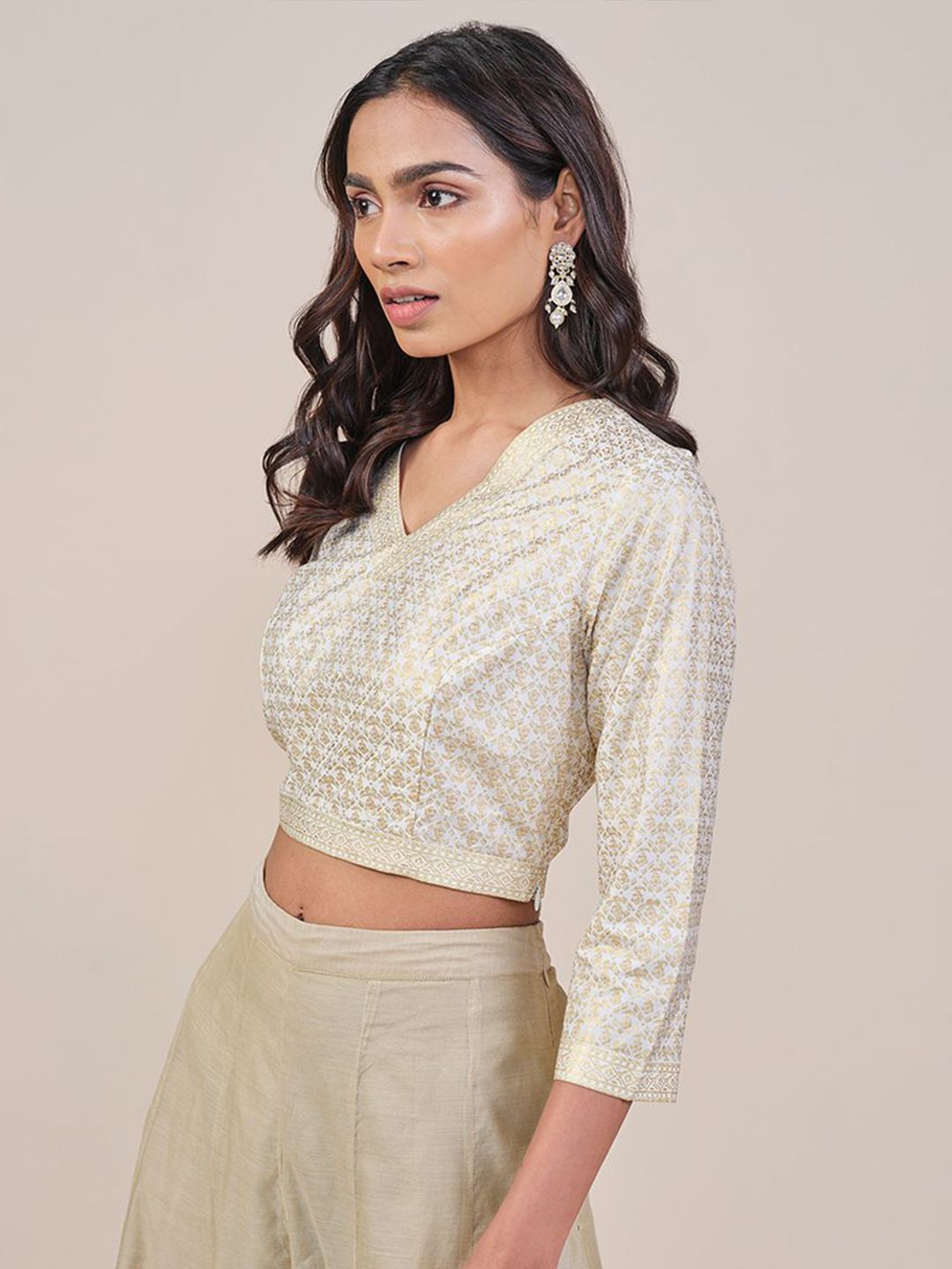 Global Desi Floral Print Wrap Crop Top
