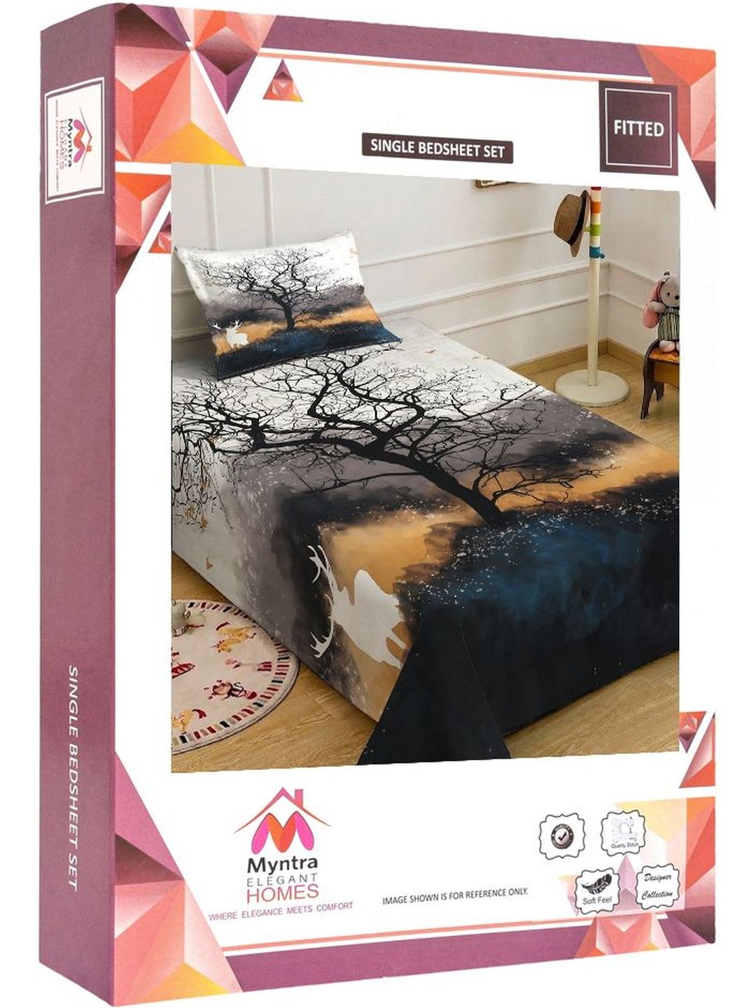 Myntra Elegant Grey Abstract Printed 400 TC Single Cadar 7D & 1 Sarung Bantal