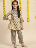 Cutiekins Girls Floral Printed Flared Sleeves A-Line Kurta With Dhoti Pants