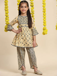 Cutiekins Girls Floral Printed Flared Sleeves A-Line Kurta With Dhoti Pants