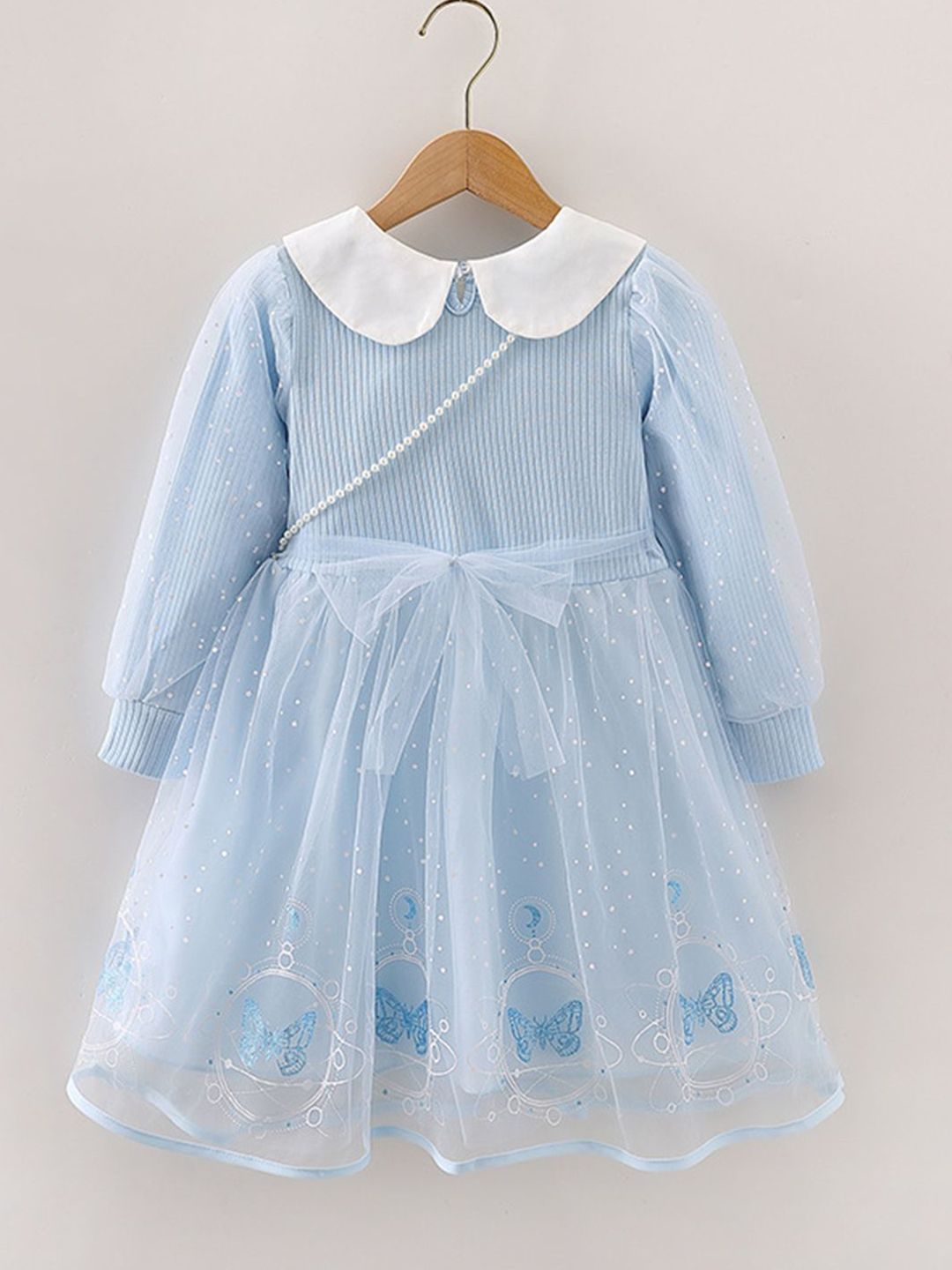 YK Girls Peter Pan Collar Puff Sleeve Fit & Flare Dress