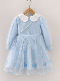 YK Girls Peter Pan Collar Puff Sleeve Fit & Flare Dress