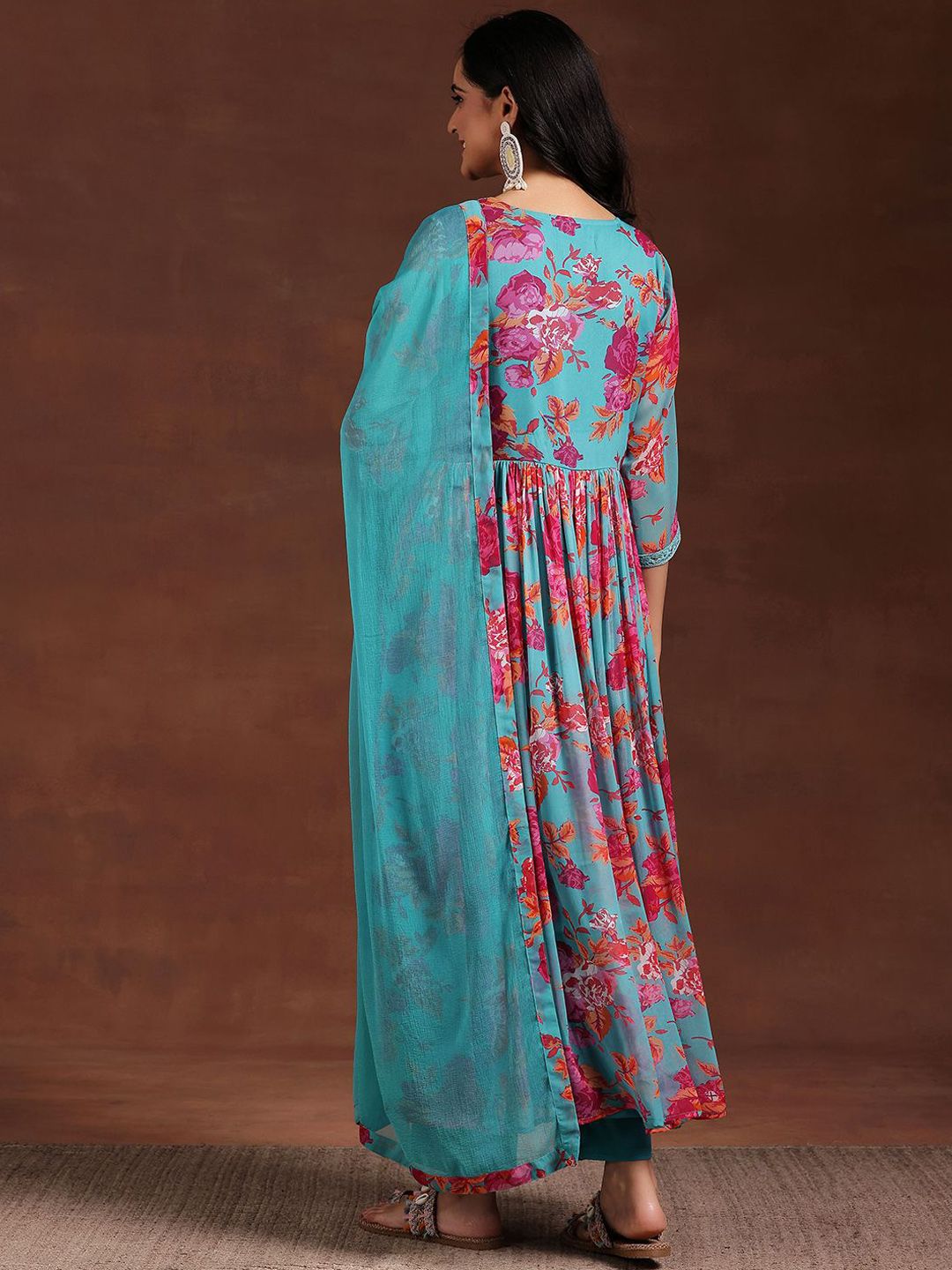 Libas Women Floral Printed Pleated Sequinned Kurta with Trousers & With Dupatta