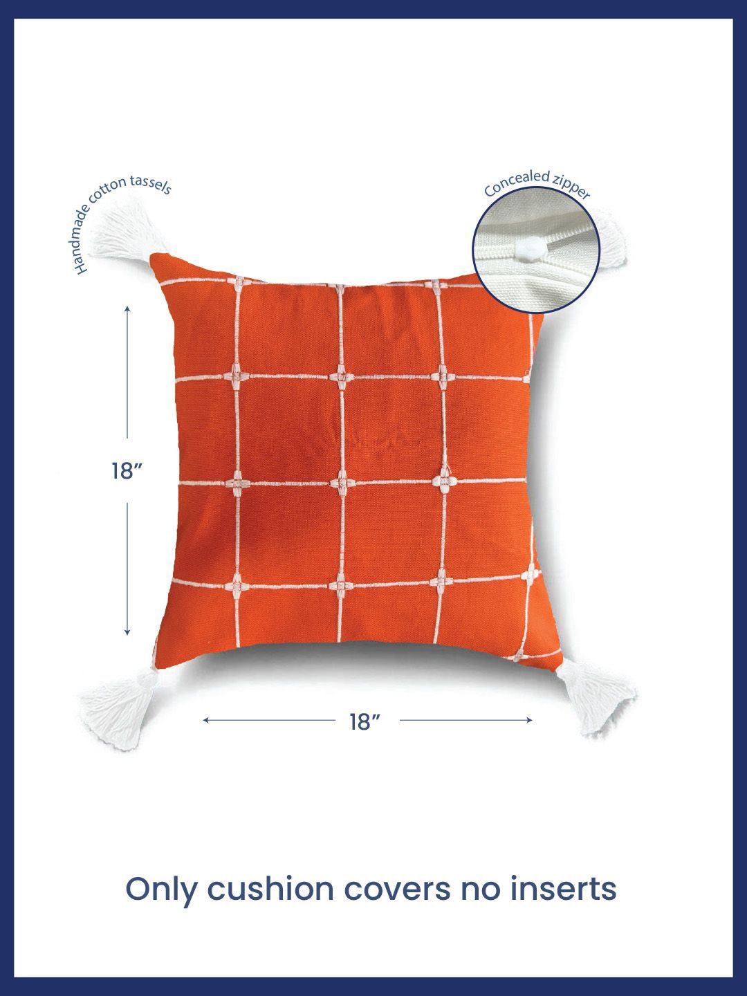 URBAN SPACE Orange & White 2 Pieces Embroidered Square Cushion Covers
