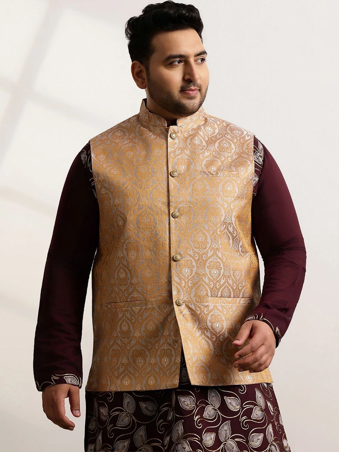 SOJANYA PLUS Woven Design Brocade Nehru Jackets