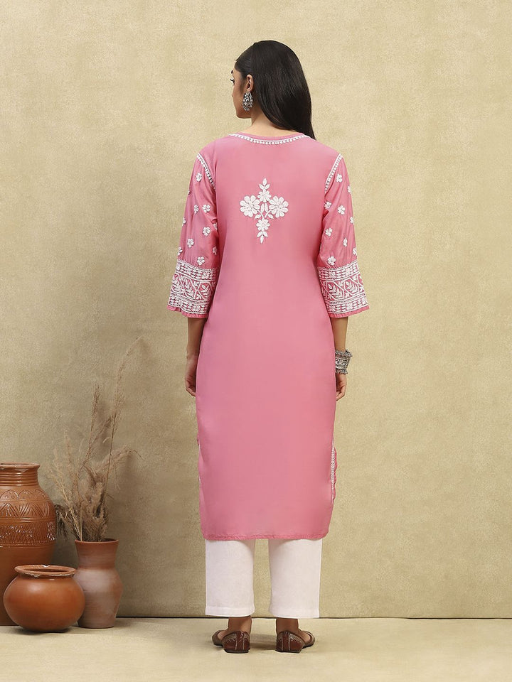 Rumah Wanita Chikankari Pink Chanderi Chikankari Sulam Kurta
