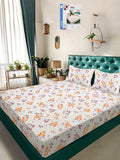 KLOTTHE White Floral Polycotton 300 TC King Fine Bedsheet dengan 2 Sarung Bantal-98 x 89 inci