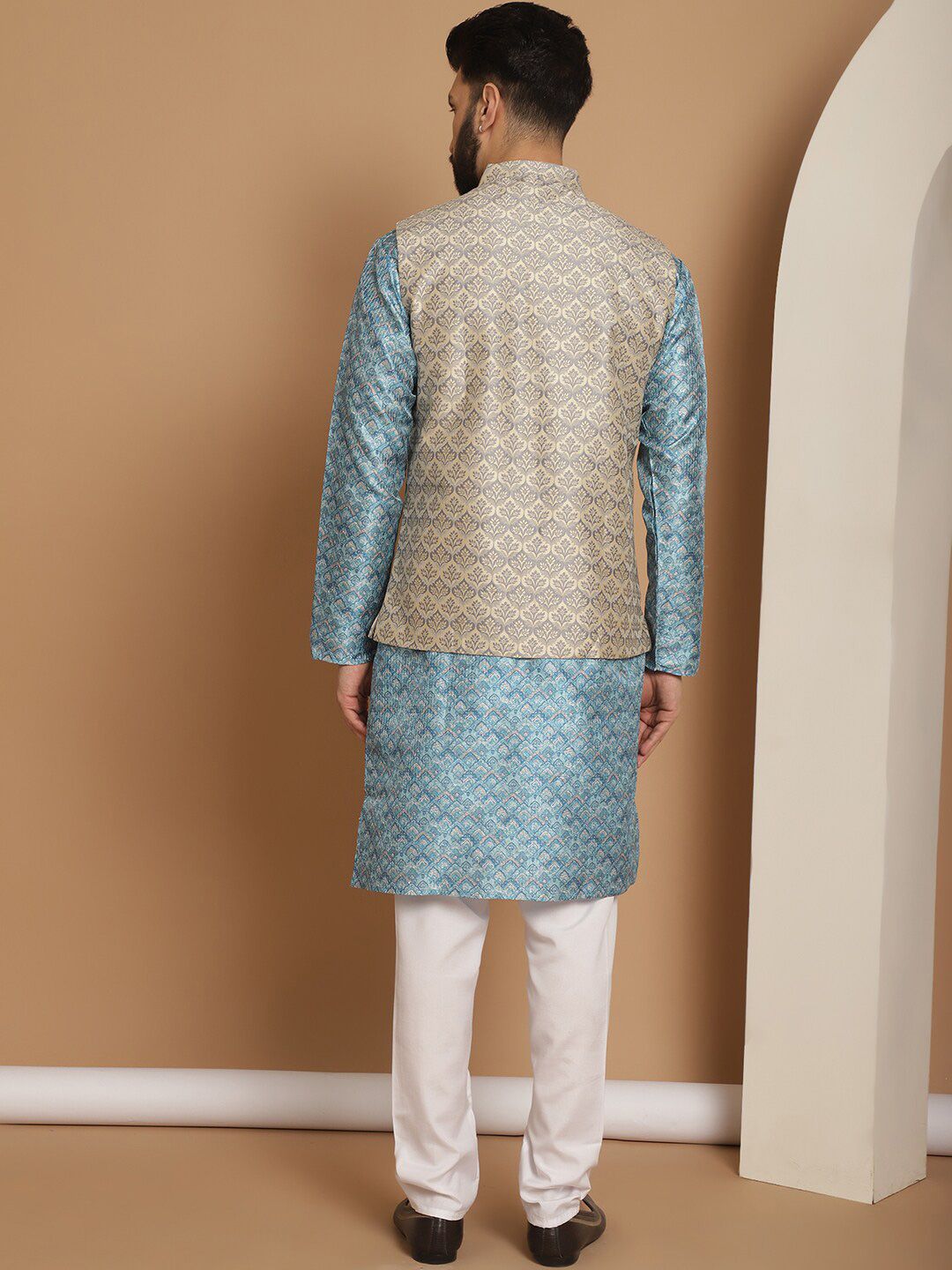 Anouk Woven Design Ethnic Motifs Regular Kurta with Churidar & Nehru jacket