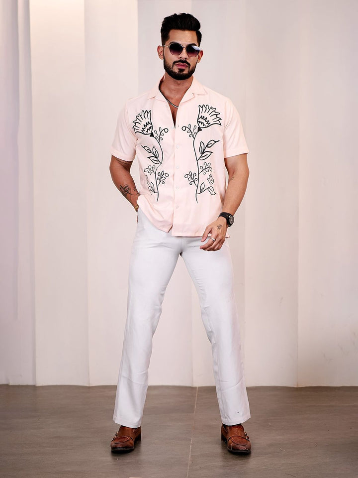 Eszett Floral Printed Cutaway Collar Baju Kapas Tulen Kasual