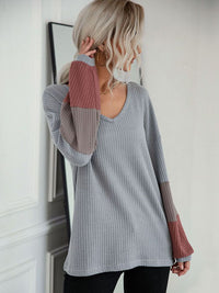 DressBerry Women V-Neck Colourblocked Long Sleeves Top