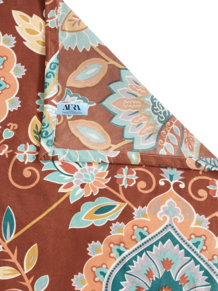 Aura Rust & Blue Ethnic Motifs Printed 300 TC Double King Bedsheet Set-2.50 m X 2.25 m