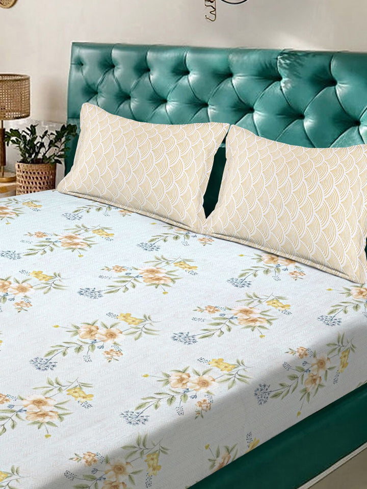 KLOTTHE Polycotton Floral Fitted 300 GSM Double Cadar dengan 2 Sarung Bantal