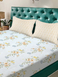 KLOTTHE Polycotton Floral Fitted 300 GSM Double Cadar dengan 2 Sarung Bantal
