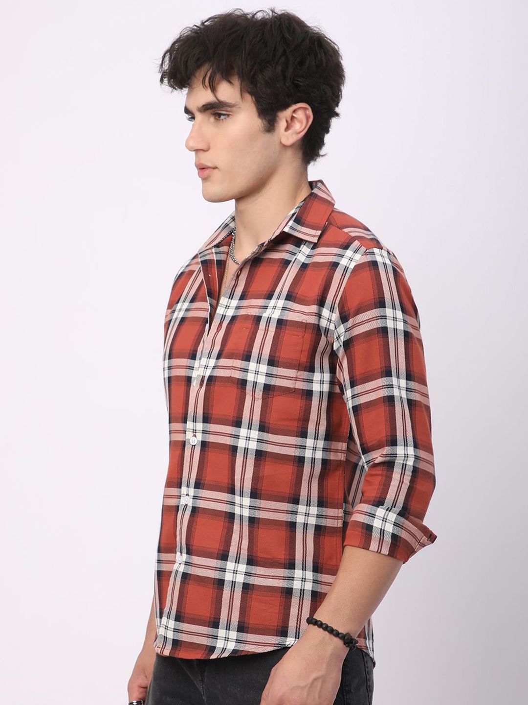 VASTRADO Men Classic Slim Fit Opaque Checked Casual Shirt