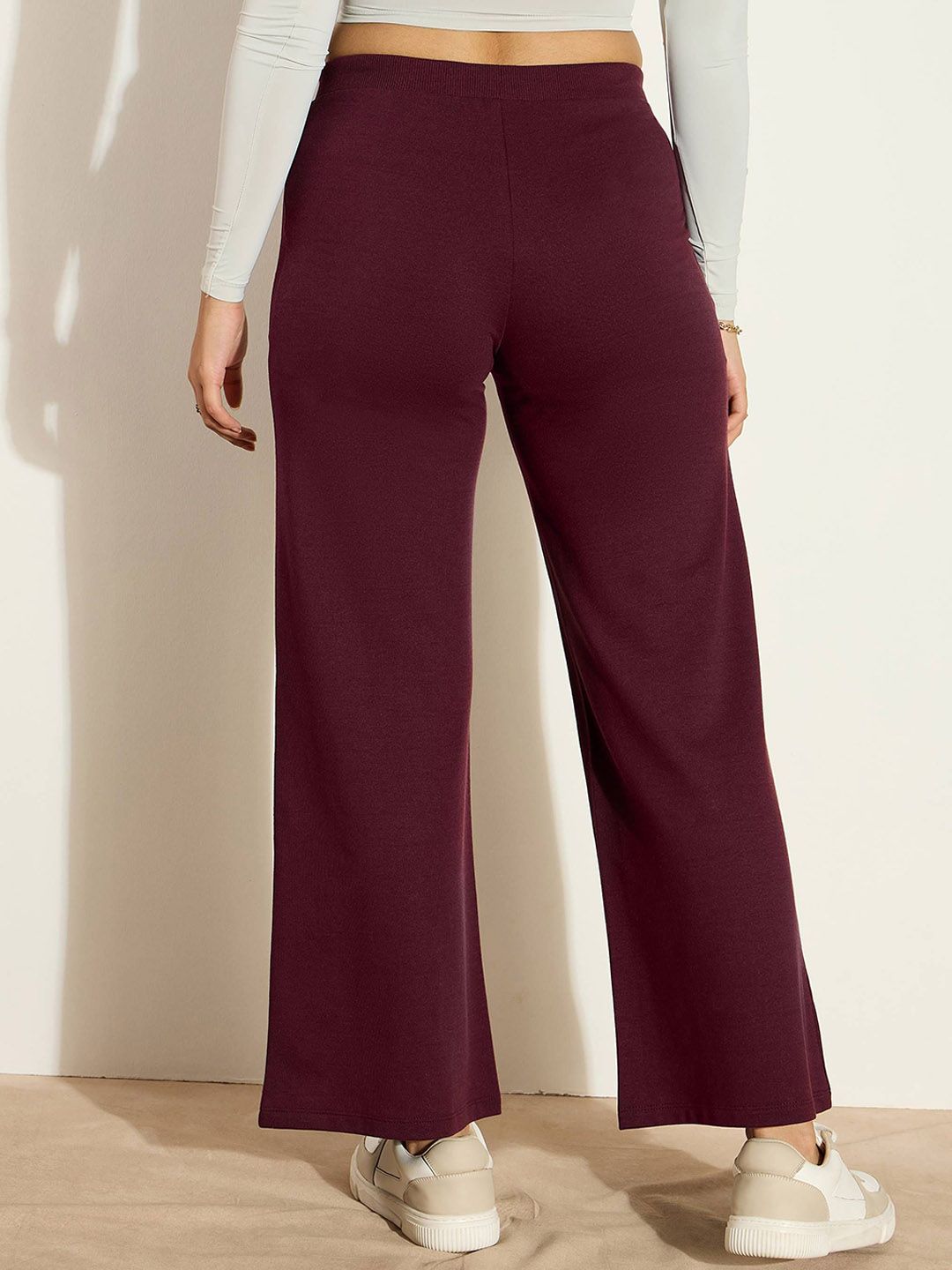 SASSAFRAS Women Wide Leg Solid Cotton Track Pants