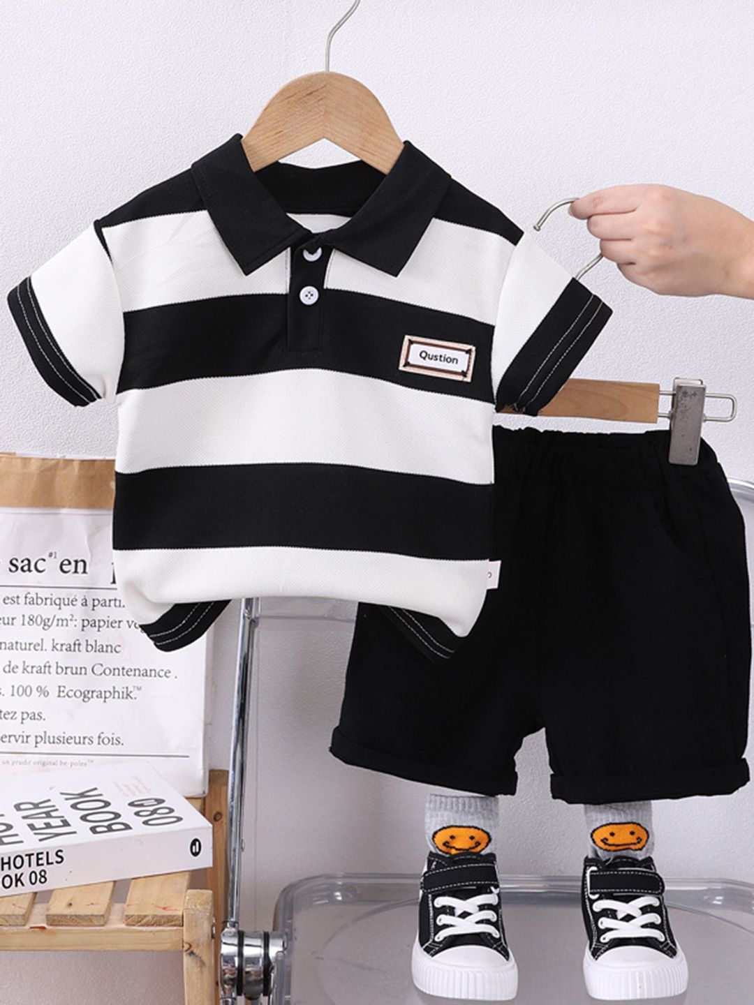 YK Infant Boys Striped Polo Collar Neck T-Shirt With Shorts Clothing Set