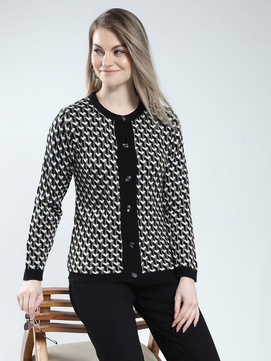 Monte Carlo Women Checked Woollen Cardigan