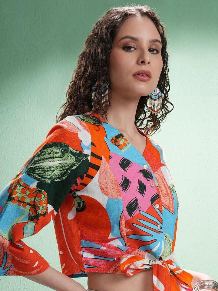 Vishudh Print Flared Sleeve Cotton Crop Top
