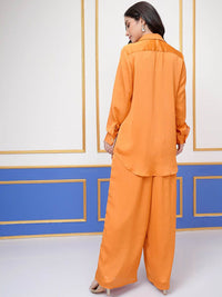 Vishudh Lapel Collar Long Sleeves Long Shirt With Palazzo With Crop Top