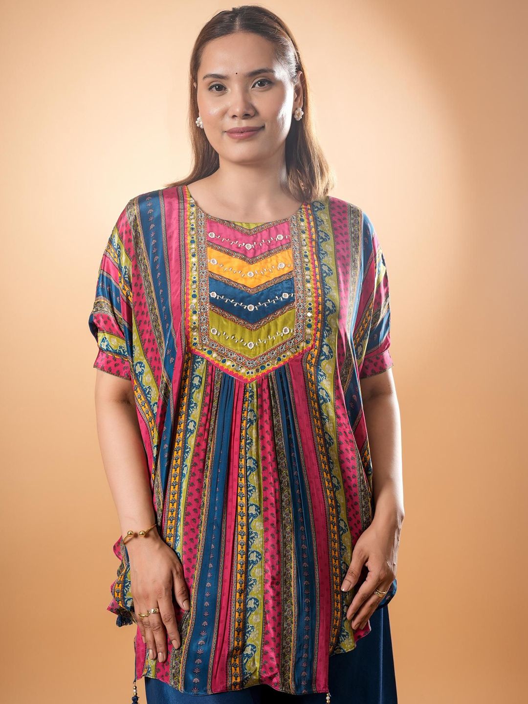 Mamicha Printed Pure Cotton V-Neck Tunic With Palazzo Co-Ords