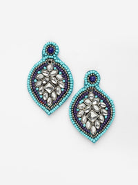 DressBerry Silver-Plated Contemporary Stone Studded & Beaded Drop Earrings