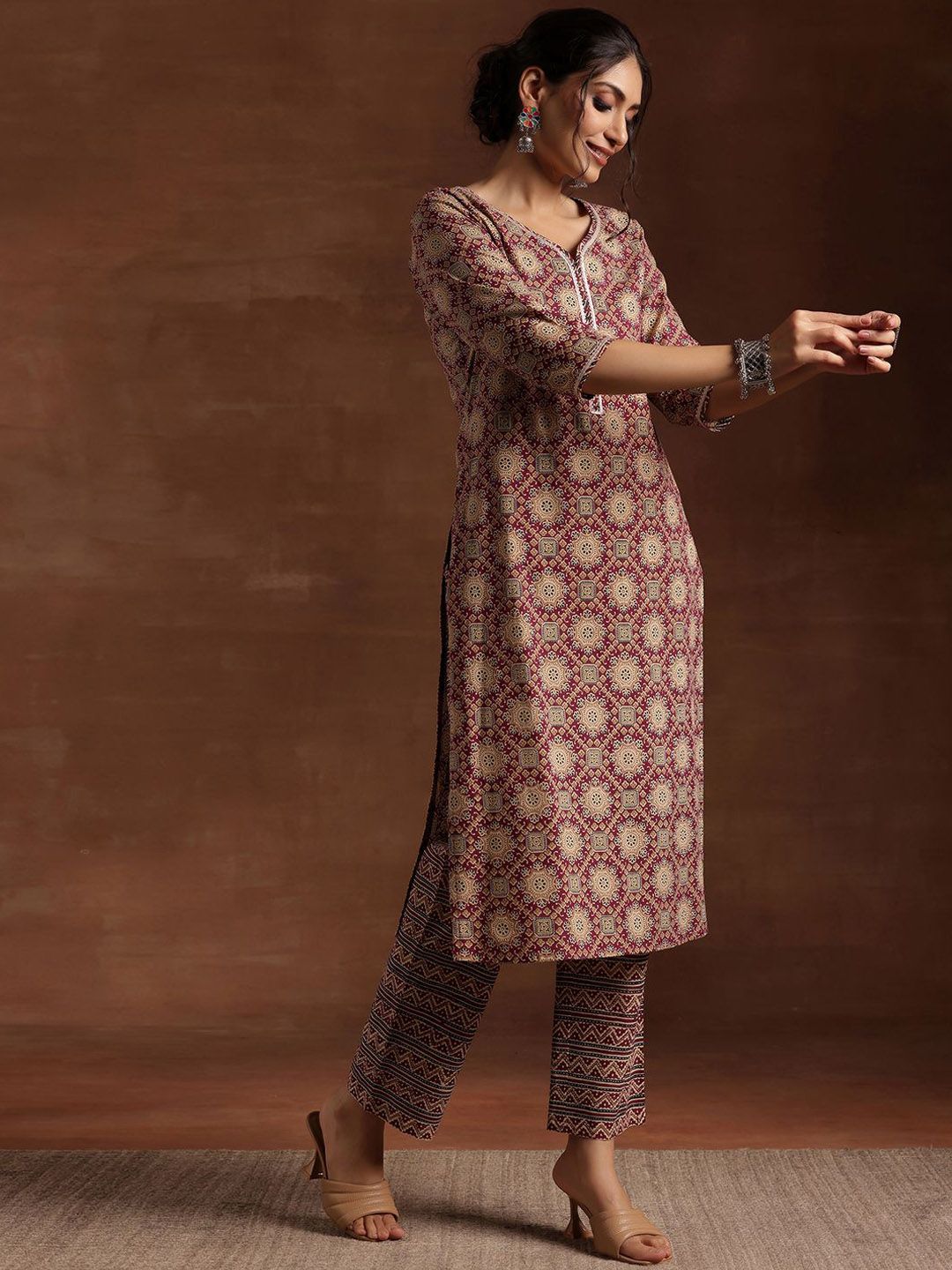 Libas Printed Regular Gotta Patti Pure Cotton Straight Kurta with Trousers & Dupatta