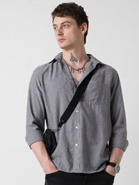 VASTRADO Men Classic Spread Collar Textured Solid Cotton Slim Fit Casual Shirt