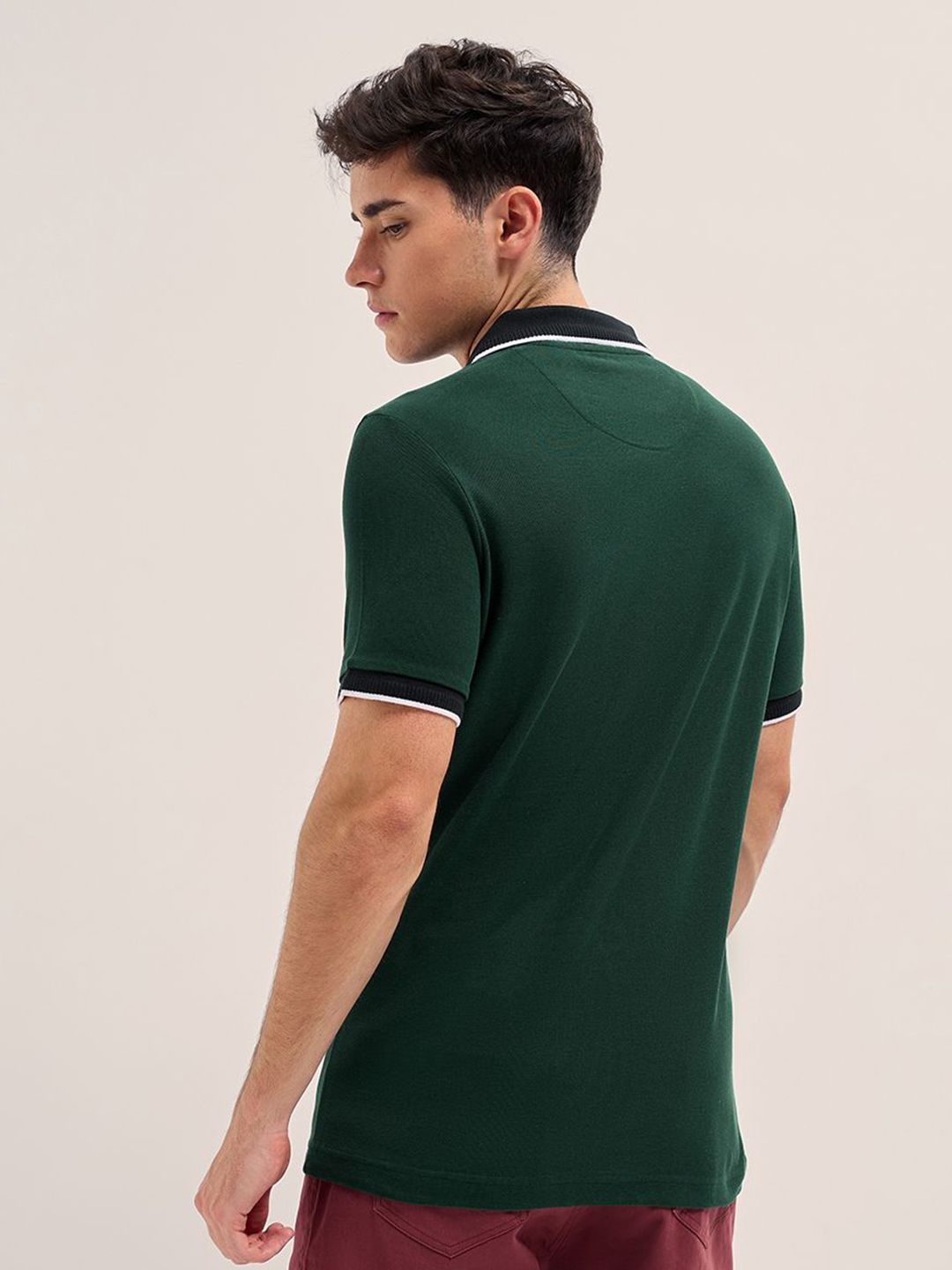 THE BEAR HOUSE Men Solid Polo Collar Cotton T-shirt