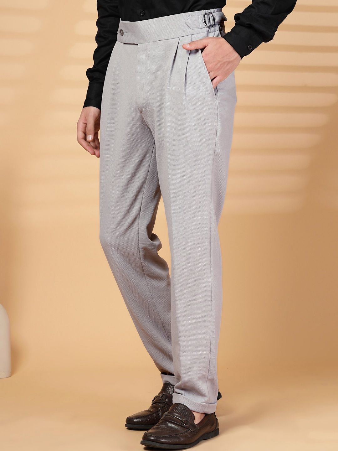 KLOTTHE Men Grey Lycra Formal Formal Trousers