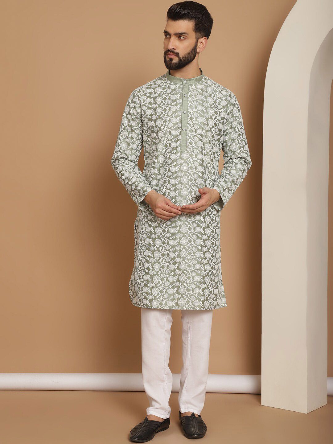 Anouk Floral Embroidered Regular Kurta with Churidar