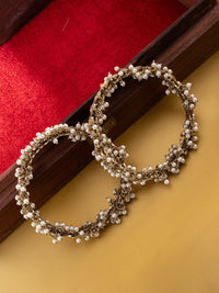 PANASH Set of 2 Gold-Plated American Diamond Stone Studded & Beaded Bangles