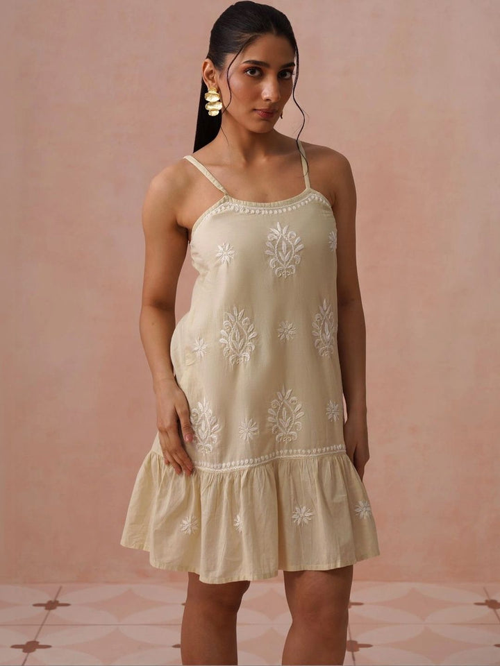 House of Chikankari Ethnic Motifs Embroidered Ruffled A-Line Dress