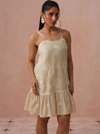 House of Chikankari Ethnic Motifs Embroidered Ruffled A-Line Dress