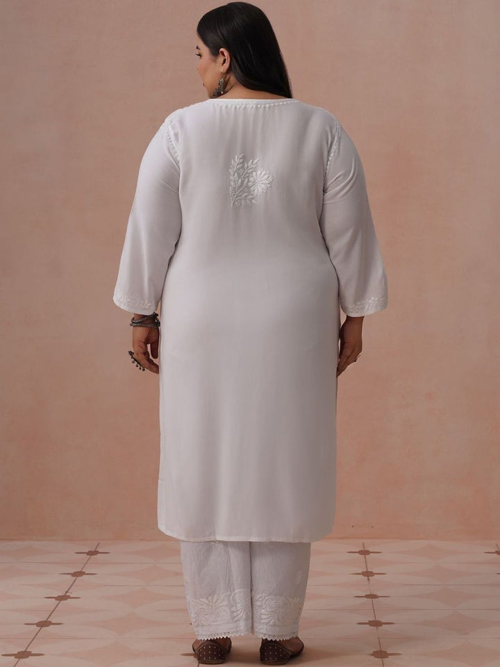 House of Chikankari Ethnic Motifs Viscose Rayon Straight Calf Length Kurta