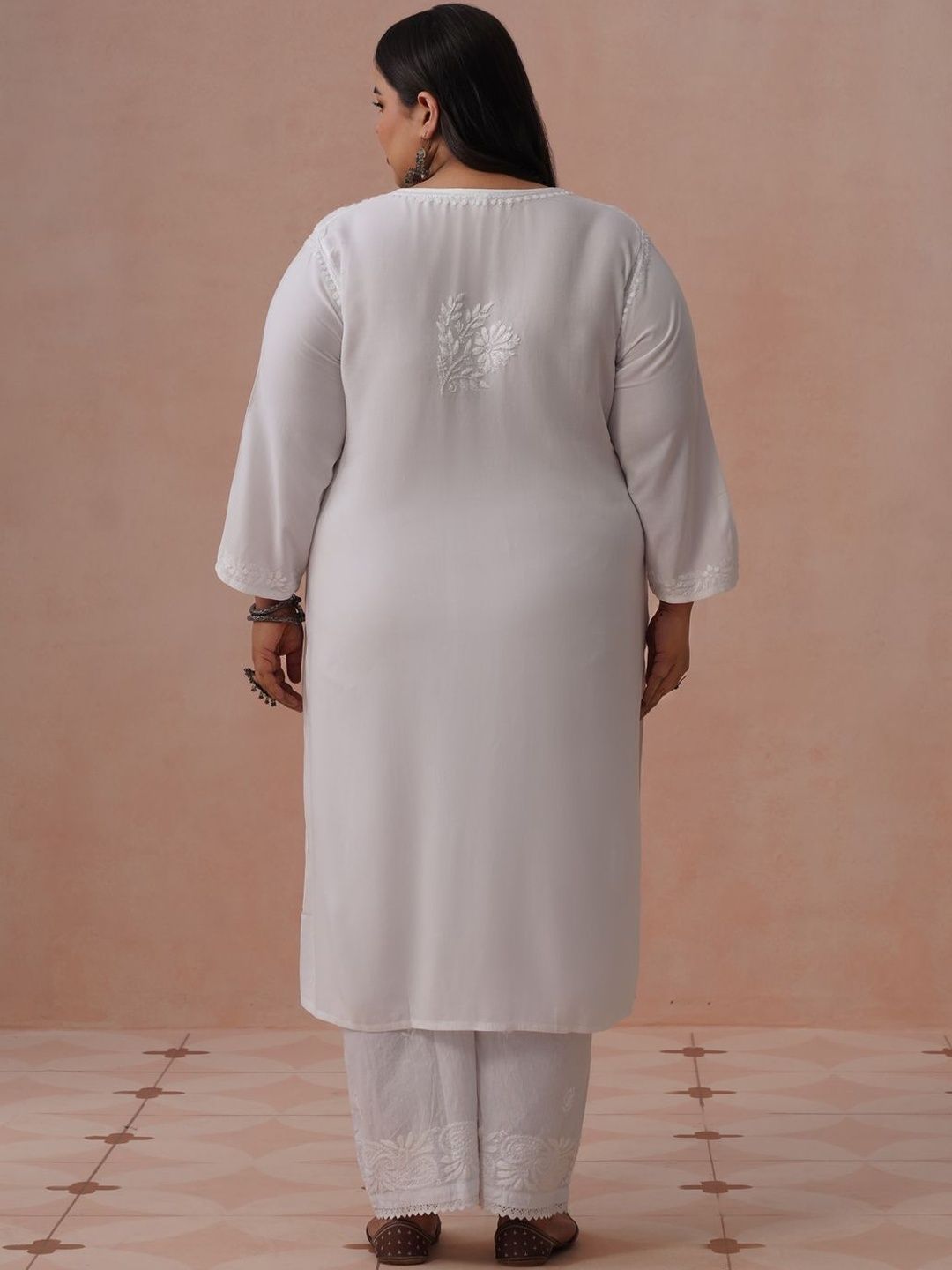 House of Chikankari Ethnic Motifs Viscose Rayon Straight Calf Length Kurta