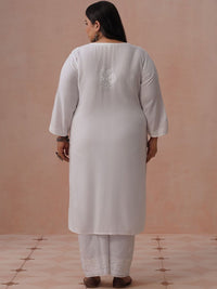 House of Chikankari Ethnic Motifs Viscose Rayon Straight Calf Length Kurta