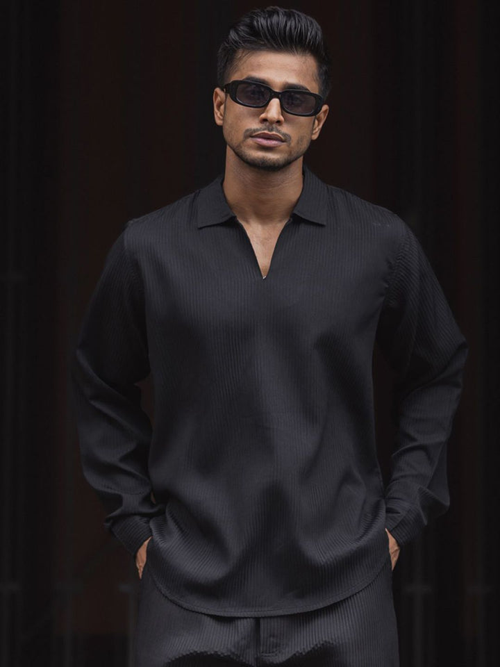 Powerlook Self Design Polo Collar Long Sleeves T-Shirt With Trouser