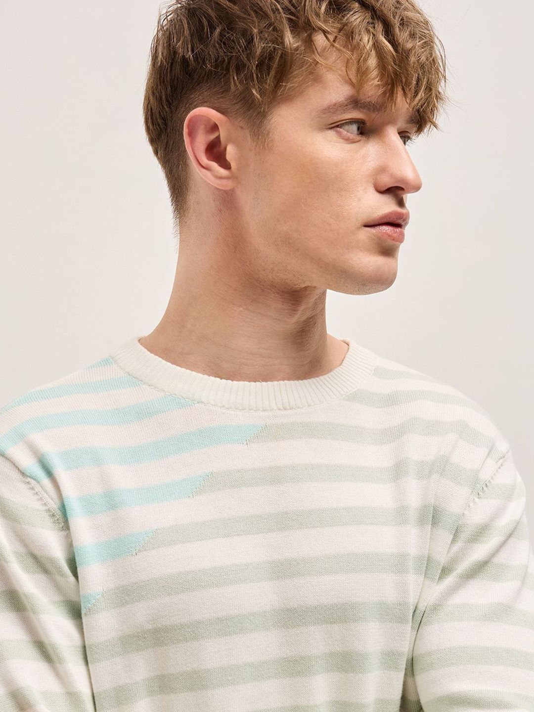 THE BEAR HOUSE Men Striped Round Neck Cotton Slim Fit T-shirt
