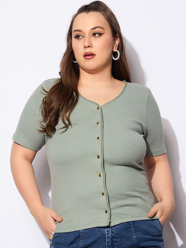 SASSAFRAS Curve Women Ribbed Ribbed V-Neck Top