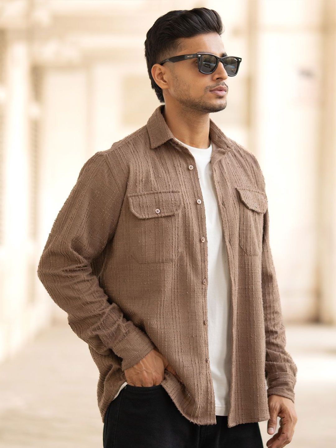 Powerlook Men Spread Collar Textured Cotton Casual Shirt