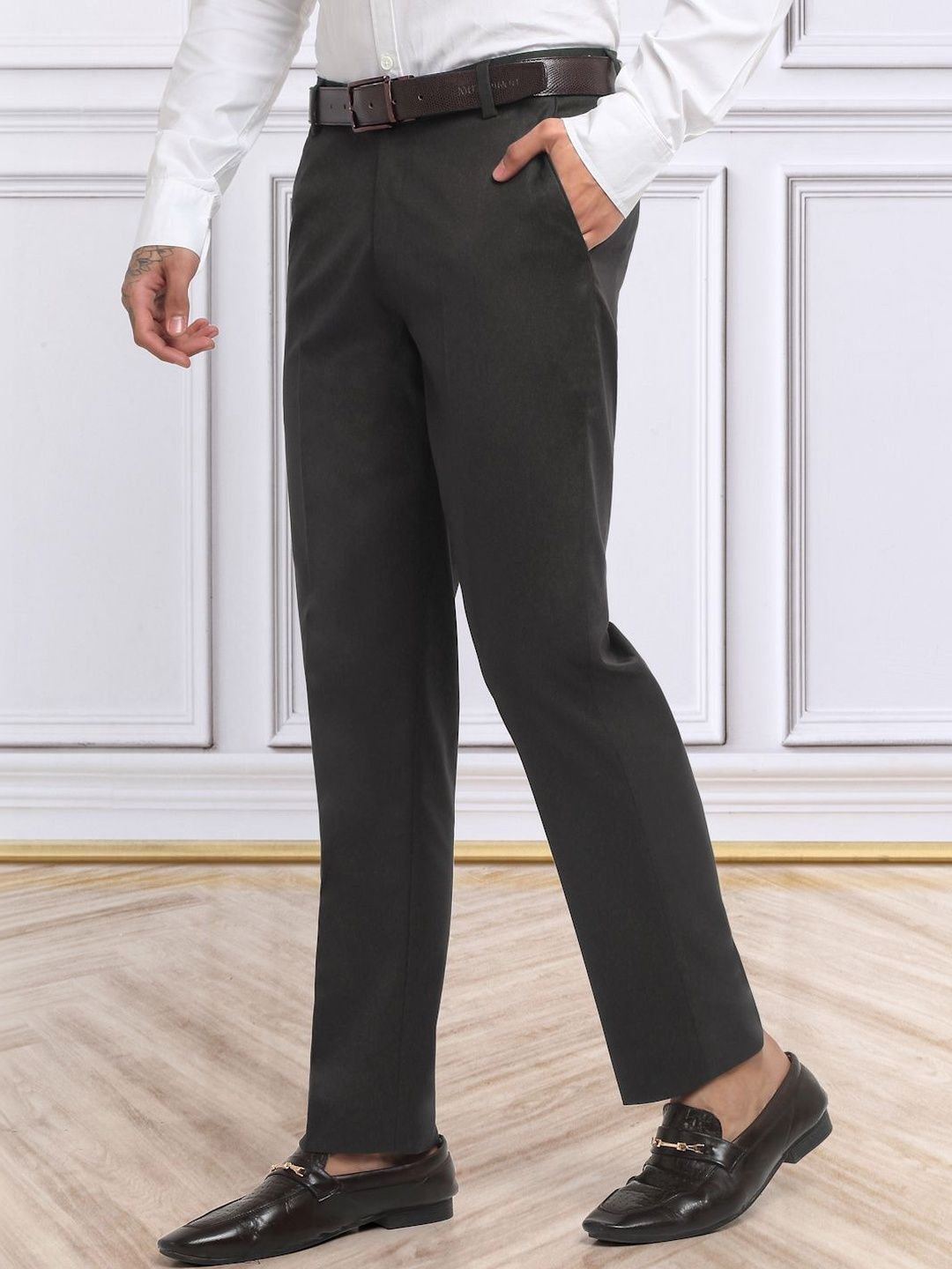 Men's Dark Brown Cotton Rich Solid Slim Fit Formal Gurkha Pants
