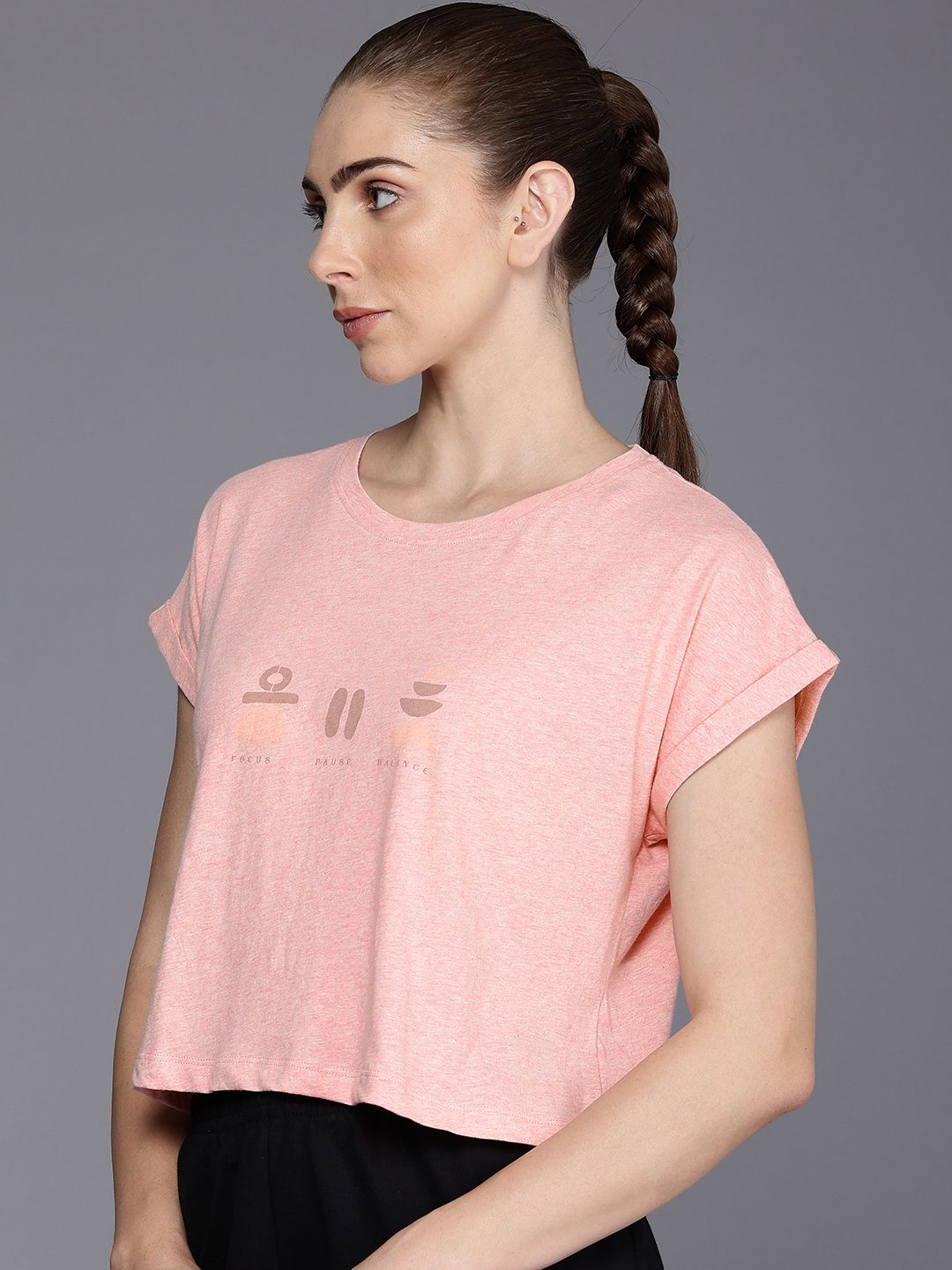 HRX by Hrithik Roshan Relaxed Boxy Fit Pure Cotton Printed Extended Sleeves Yoga T-shirt