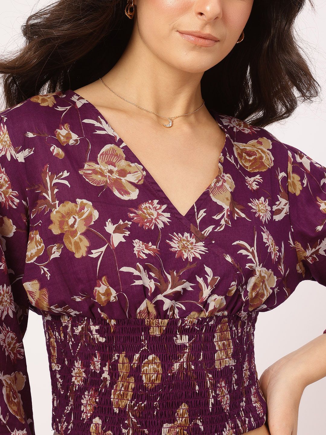DressBerry Delicate Florals Wrap-Style Blouson Crop Top