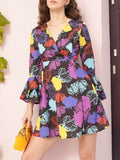 DressBerry Funky Florals Printed Bell Sleeve Mini A-line Dress