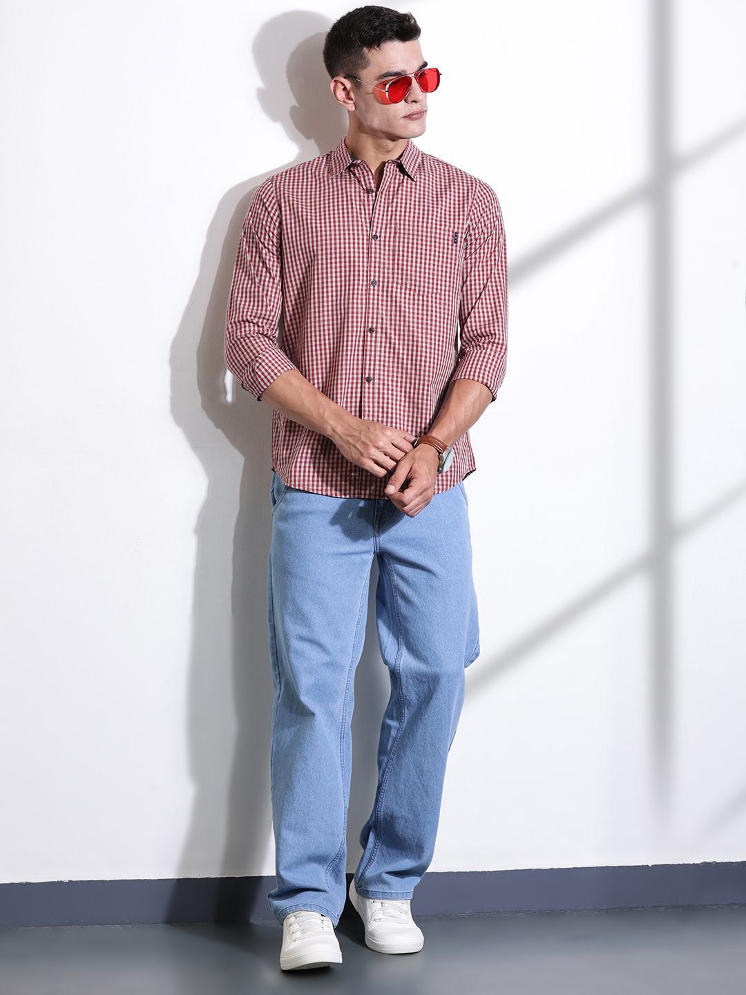 Thomas Scott Men Premium Gingham Checks Casual Shirt