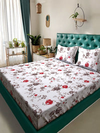 Myntra Elegant Homes White Floral Cotton 300 TC King Cadar Halus dengan 2 Sarung Bantal-98 x 89 inci