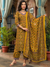 KALINI Floral Printed V Neck Straight Kurta With Salwar & Dupatta